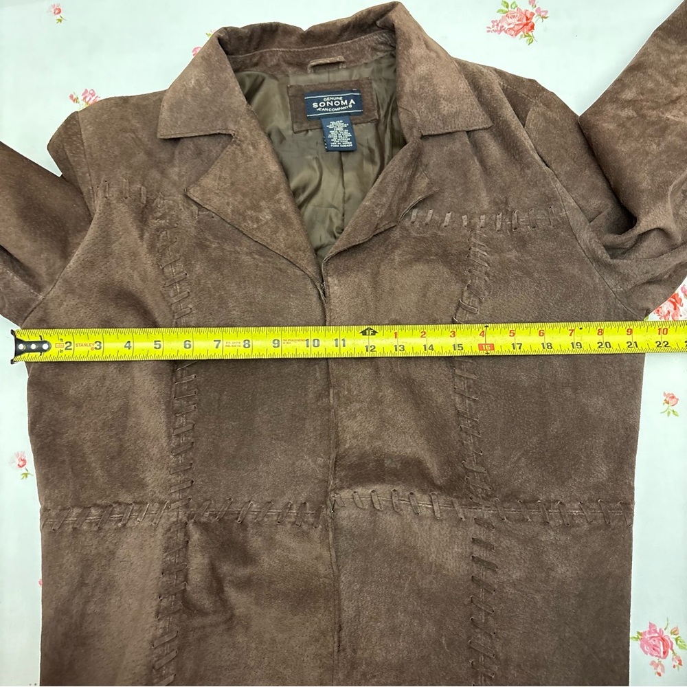 Vintage Fitted Leather Suede Sonoma Jacket Womens XL With Stitching Detail Brown - Picture 13 of 15
